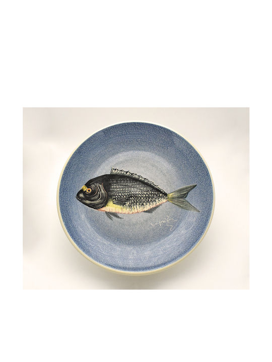 Teller Dekorative Platte Rund Keramik Blau 1Stück 18x18cm