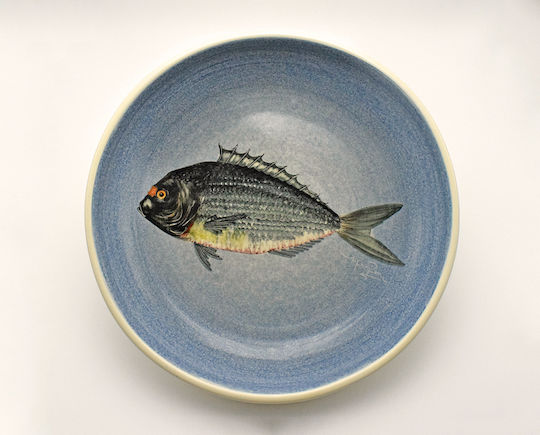Dekorative Platte Rund Keramik Blau 1Stück 23x23cm