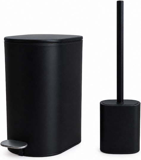 Eurocasa Metallic Toilet Brush and Basket Set Soft Close 5lt Black