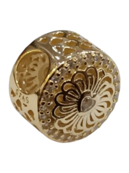 Kalliopisilver Silver 925 Symbol Charm Round Gold Perforated Heart Zircon D350