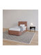 Billy Single Bed Upholstered with Fabric Terracotta with Storage Space and Slats for Mattress 90x200cm