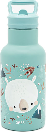 Sassi Junior Stainless Steel Kids Water Bottle Unicorns with Straw Grey 350ml