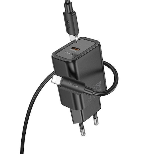 Hoco Φορτιστής με Θύρα USB-C και Καλώδιο USB-C - Lightning 30W Power Delivery / Quick Charge 3.0 Μαύρος (N62)