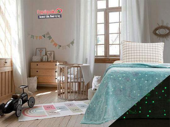 Κουβέρτα Fleece Φωσφορίζουσα Τιρκουάζ 160x220εκ.