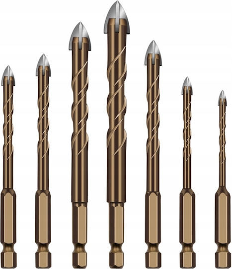 Rosfix Set of 7 Drills Carbide with Hexagonal Shank for Glass και Tiles