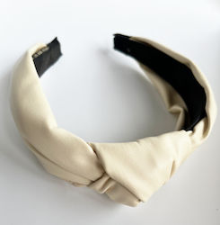 Leather Hair Headband Bow Beige