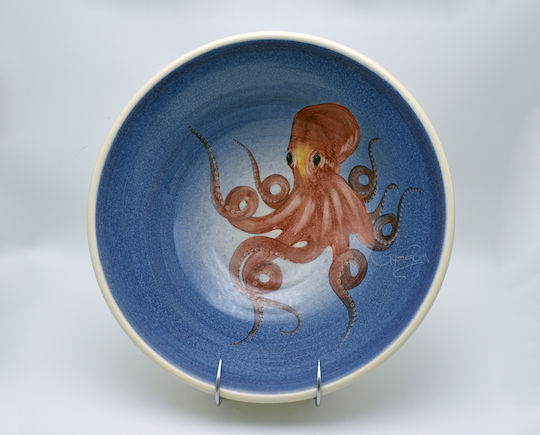 Bol Ceramic de Caracatiță Handmade Albastru 30cm