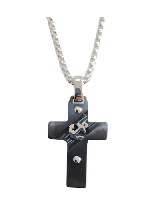 Kalliopi Silver Crucifix Masculin Negru Din Oțel Cu Lanț