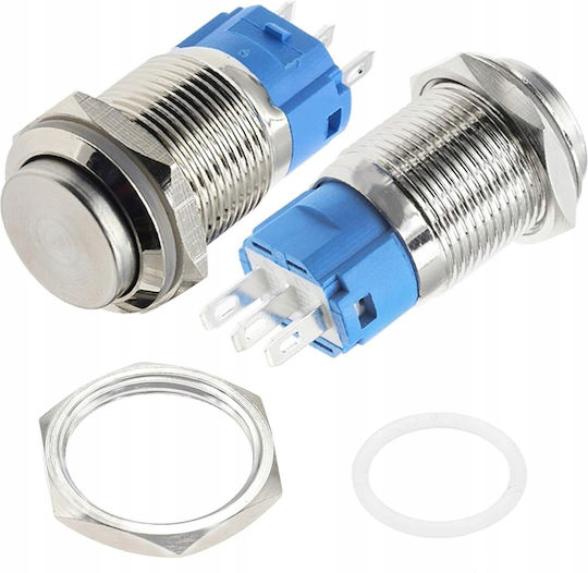Comutator LED cu Auto Reset Alb 12v-24v Fi16; Inel Iluminat; Alb; Rezistent la Vandalism