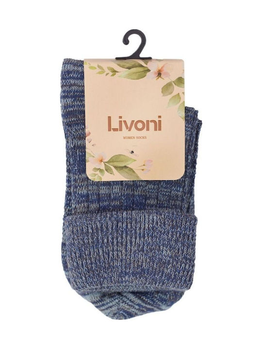 Γυναικείες Casual Κάλτσες Blue White Βαμβακερές Livoni 33561 Σκούρο Μπλέ