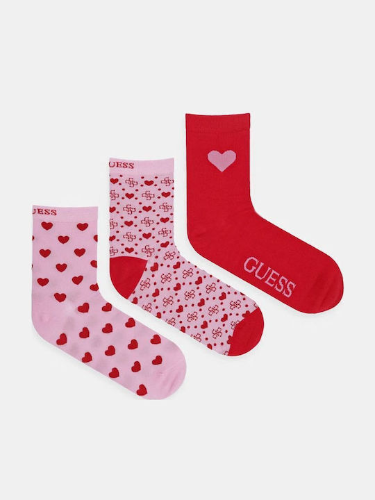 Чорапи Guess 3бр. Фантазия Сърце O5rg10kbzu0 Червено-розово