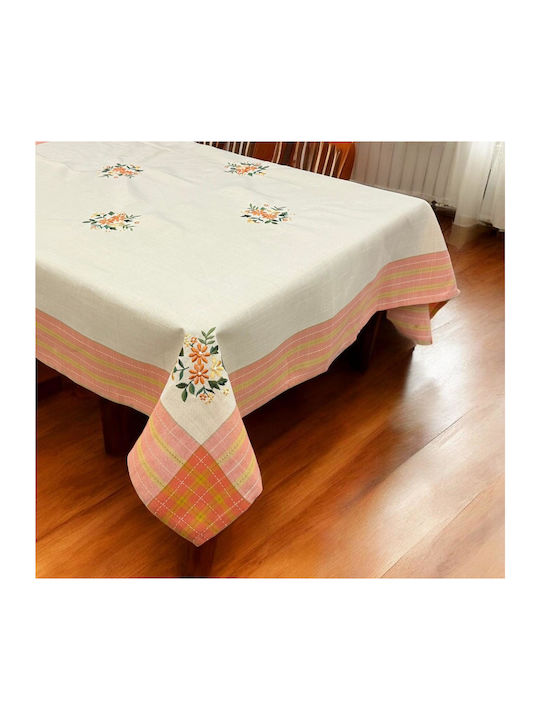 Linea Home Τραπεζομάντηλο Λινό με Κέντημα Picnic Πορτοκαλί 140x140εκ.