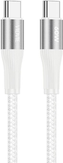 Vidvie Braided USB 2.0 Cable USB-C male - USB-C 60W White 1m