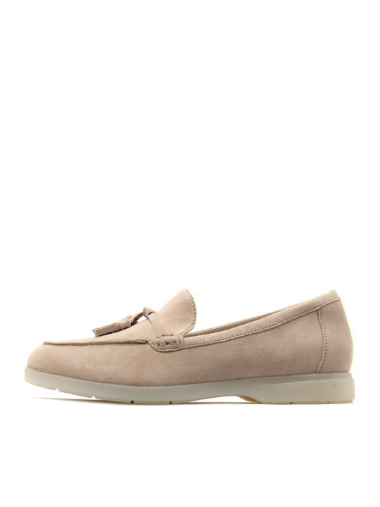 Edge Leather Women's Loafers in Beige Color