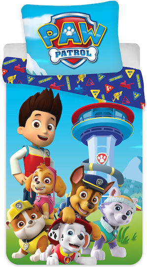Paw Patrol Set Kinderbettbezug Einzel mit Kissenbezug Blau 140x200cm