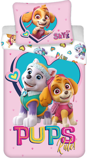 Paw Patrol Set Kinderbettbezug Einzel mit Kissenbezug Rosa 140x200cm