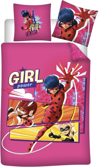 Aymax Miraculous Ladybug Set Kids Duvet Cover Single with Pillowcase Pink 140x200cm