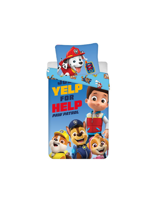 Paw Patrol Set Kinderbettbezug Einzel mit Kissenbezug Baumwolle Blau 140x200cm
