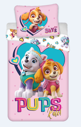 Paw Patrol Set Kinderbettbezug Einzel mit Kissenbezug Baumwolle Rosa 140x200cm