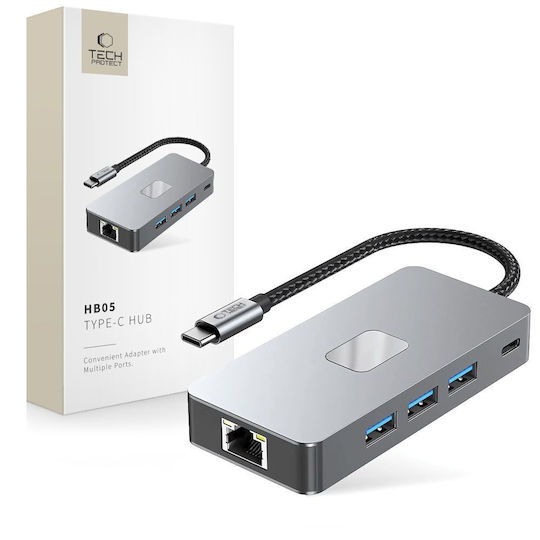 Tech-Protect HB05 USB-C Docking Station with HDMI 4K PD Ethernet Gray