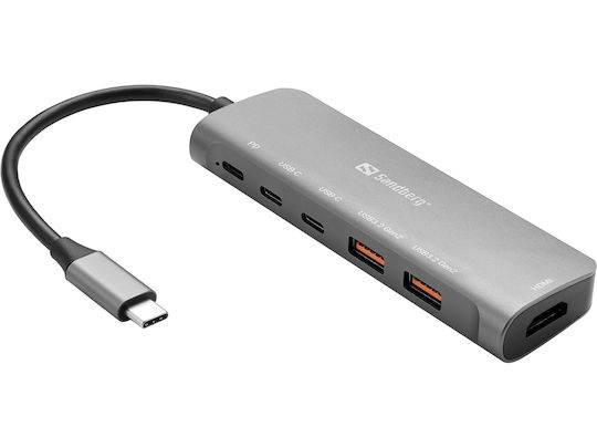 Sandberg USB-C Dockingstation mit HDMI 4K PowerDelivery Ethernet Silber
