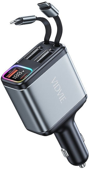 Vidvie Car Charger 27W Fast Charging with Ports 1xUSB-A 1xType-C including Type-C / Lightning Cable Black Color