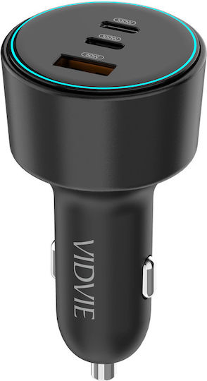 Vidvie Încărcător Auto Cu Mufă De Brichetă 60W Încărcare Rapidă Cu Porturi 1xUSB-A 1xType-C Cu Cablu Type-C Culoare Neagră