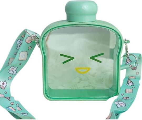 Green Toast Bread Water Bottle 380ml Emoji Adjustable Strap Queen Mother