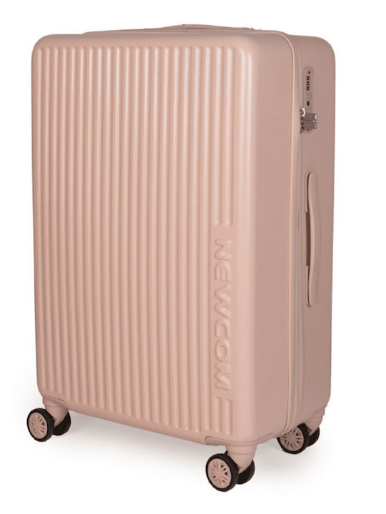 Newcom Large Hard Pink Suitcase with 4 Wheels Height 79cm