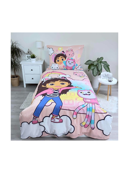 Gabby's Dollhouse Set Kids Duvet Cover Single with Pillowcase Cotton Pink 140x200cm