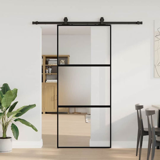 Συρόμενη Πόρτα Σετ Υλικού Μαύρο 90x205 Cm Γυαλί Μετριασμένο Μαύρο 90 X 205 Εκ Ράγα 183 Εκ