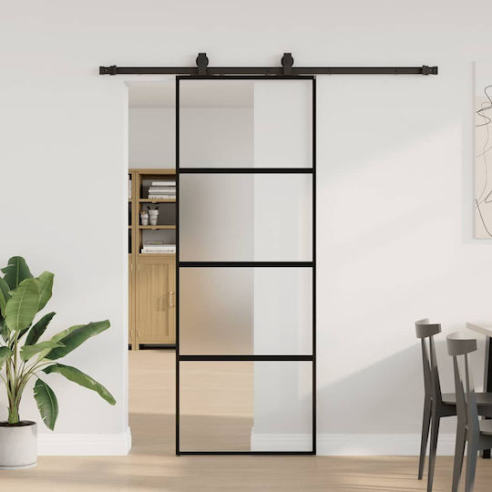 Συρόμενη Πόρτα Σετ Υλικού Μαύρο 76x205 Cm Γυαλί Μετριασμένο Μαύρο 76 X 205 Εκ Ράγα 183 Εκ