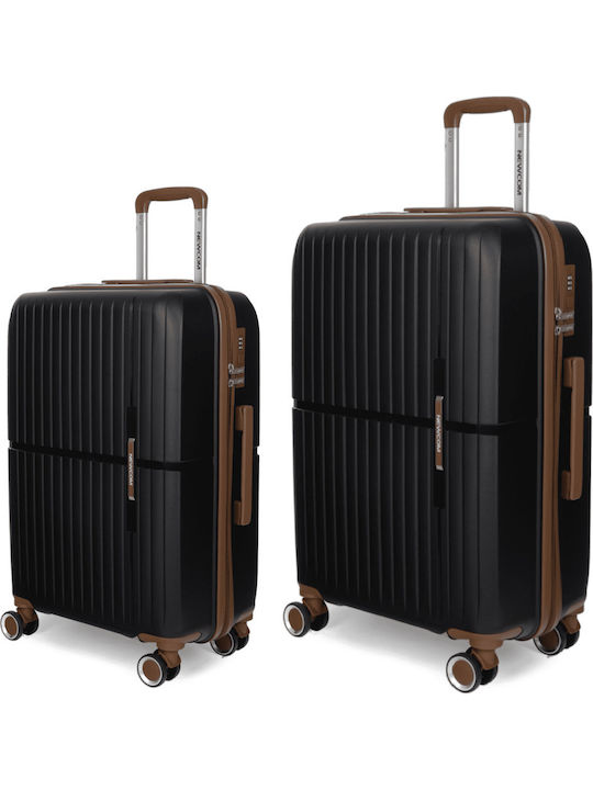 Newcom Travel Suitcases Hard Black Max Height 76cm with 4 Wheels Set of 2 Pieces