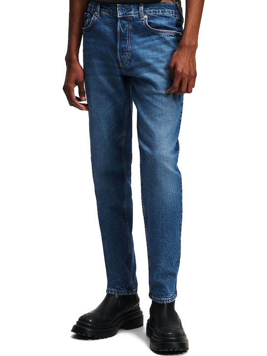 Men's Jeans Pants with Slim Tapered Fit Vintage Washed Blue