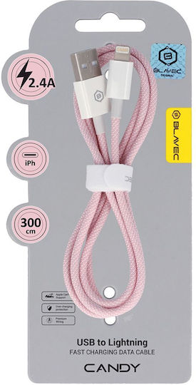 Blavec Braided USB-A to Lightning Cable Ροζ 3m