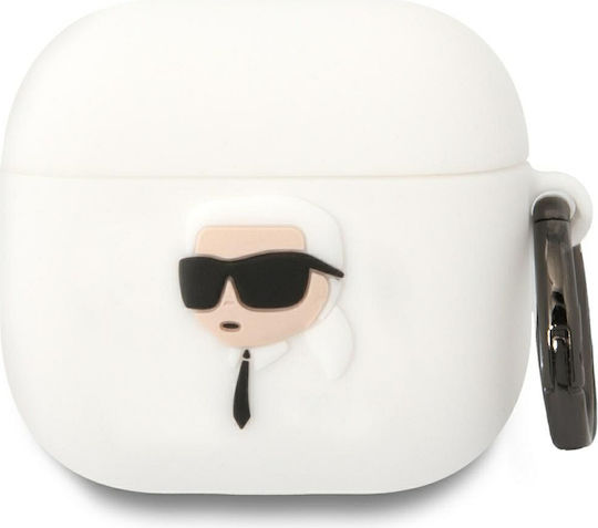 Karl Lagerfeld Karl Head 3D Case Silicone with Hook in White color for Apple AirPods 4