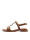 Ariany Leather Women's Flat Sandals with Strap in Tabac Brown Color