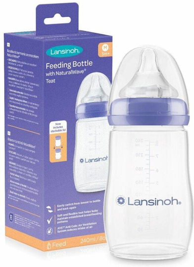 Lansinoh Πλαστικό Μπιμπερό Feeding Bottle Κατά των Κολικών με Θηλή Σιλικόνης για 3+ μηνών Μωβ 240ml