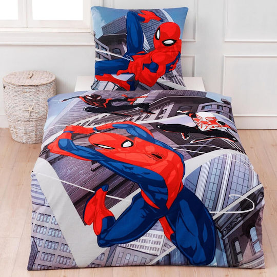 Spiderman Σετ Παιδική Παπλωματοθήκη Μονή με Μαξιλαροθήκη Βαμβακερή Πολύχρωμη 140x200εκ.