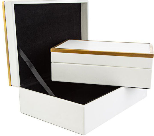 Holz-Lederimitat-Kronenetui Set aus 2 Stück 27,5x19,5x10,5cm Weiß Ls10177