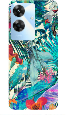 Realme Note 60 Blaue Blätter Tropische Transparente Silikon TPU Hülle