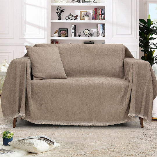 Lino Home Valio Sofa Throw 2 Seater Chenille 180x250cm Taupe