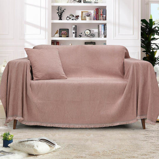 Lino Home Valio Sofa Throw 2 Seater Chenille 180x250cm Dusty Pink