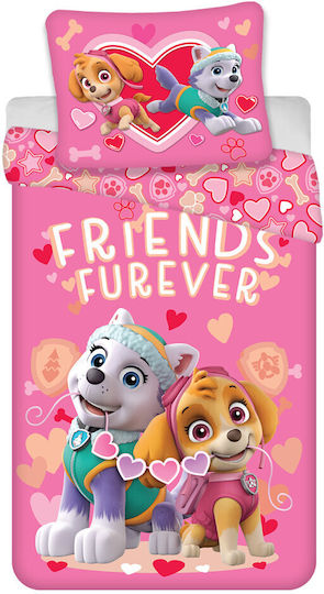 Paw Patrol Set Kinderbettbezug Einzel mit Kissenbezug Baumwolle Rosa 140x200cm