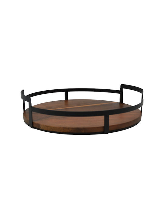Wooden Tray with Black Metal Frame Round 28.5x28.5x6cm Ankor