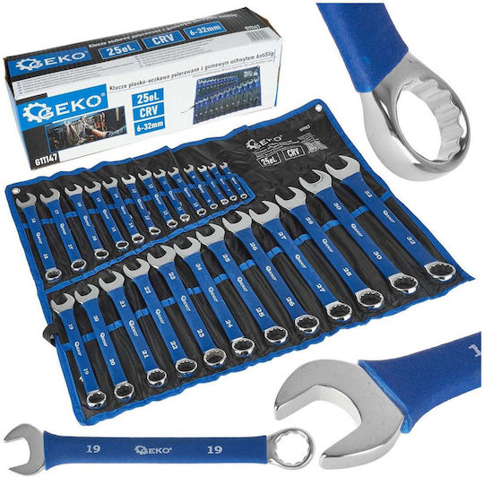Set 25 Fixed Ring Combination Wrenches Anti-slip Rubber Handle Grip 6-32mm
