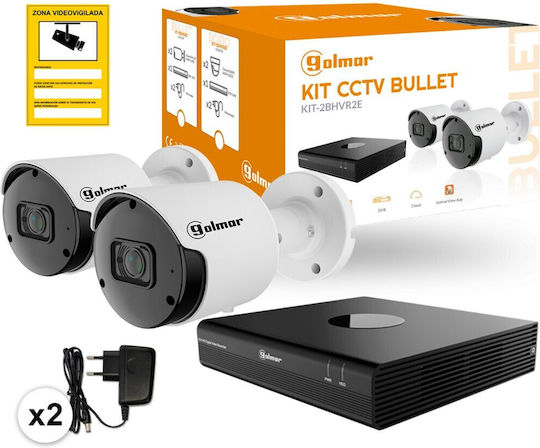 Golmar Surveillance System Cameras Analog 1080p with Recorder & Hard Disk 2TB