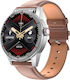 R6 1.32 Inch Round Screen 2 In 1 Bluetooth Earphone Smart Watch Support Bluetooth Call Health Monitoring Brown Leather Strap
