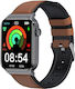 T50 1.85 Inch Leather Band Ip67 Waterproof Smart Watch Supports Voice Assistant Health Monitoring Brown