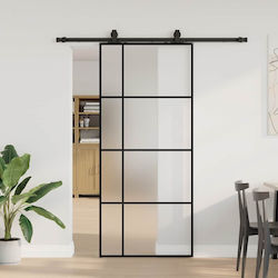 Mecanism ușă glisantă negru 90x205 cm sticlă ES...